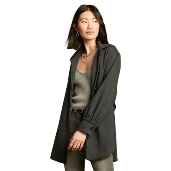 Banana Republic Twill Knit Belted Jacket sz M Dark Charcoal Work Career Brunch